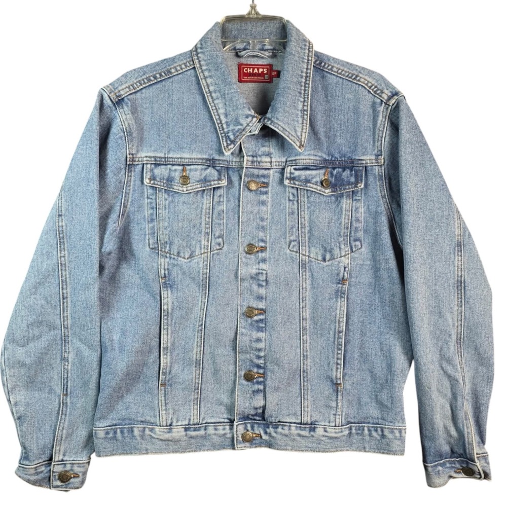 Chaps Denim Trucker Jacket Light Wash Blue Cotton Mens S Womens L 339